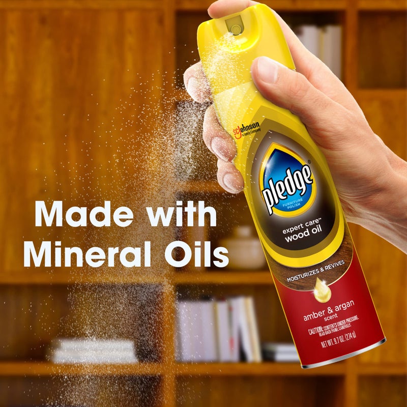 Pledge Moisturizing Wood Oil, Furniture Reviving Spray, Amber & Argan Scent, 9.7oz - Image 4